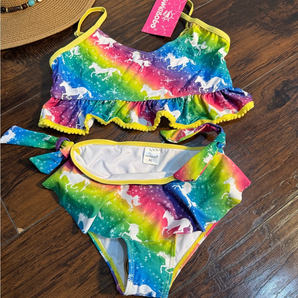 Swims Blue and Green Bikini Set with Ruffled Details